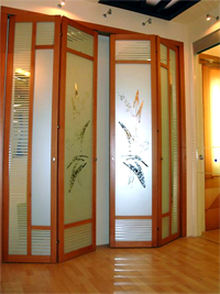 Двери гармошка с матовым рисунком цветок Сургут