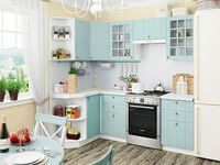 Небольшая угловая кухня в голубом и белом цвете Сургут